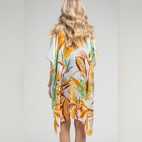 Tropical Leaves & Flowers Kimono - Large Floral Print - Lightweight & Breezy - Picture 5 of 6